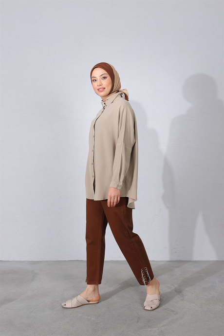 Oversize Tensel Gömlek Taş