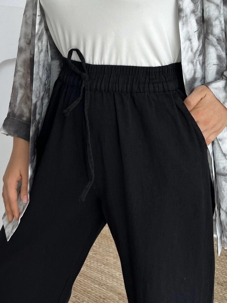 Paçası Püsküllü Gabardin Pantolon Siyah - Moda AlaPaçası Püsküllü Gabardin Pantolon Siyah