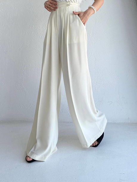 Palazzo Bol Pantolon Ekru | Moda AlaPalazzo Bol Pantolon Ekru
