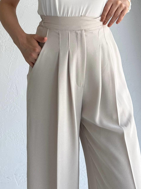 Palazzo Bol Pantolon Taş | Moda AlaPalazzo Bol Pantolon Taş