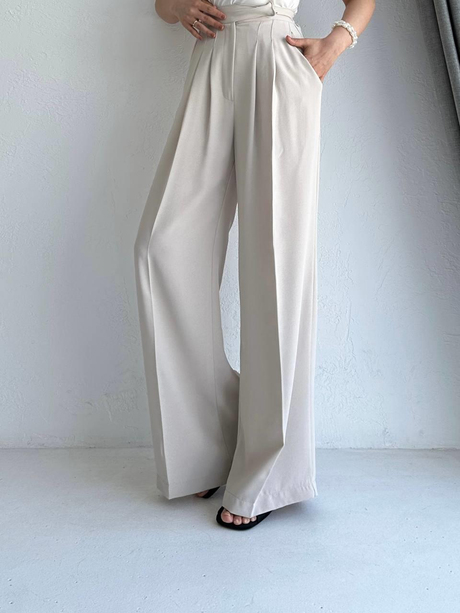 Palazzo Bol Pantolon Taş | Moda AlaPalazzo Bol Pantolon Taş