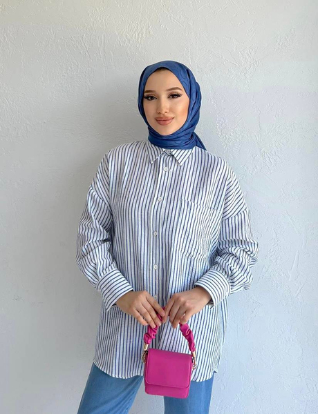 Pamela Çizgili Keten Gömlek Mavi - Moda AlaPamela Çizgili Keten Gömlek Mavi