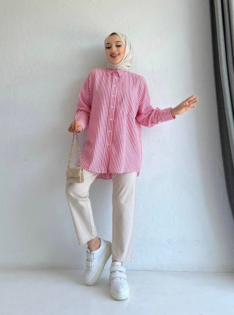 Pamela Çizgili Keten Gömlek Pembe - Moda AlaPamela Çizgili Keten Gömlek Pembe