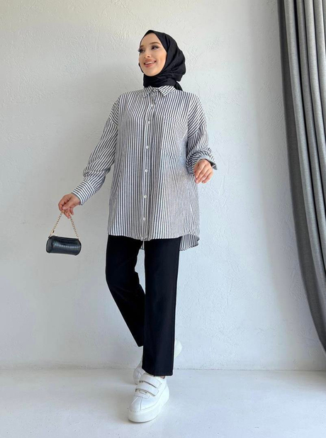 Pamela Çizgili Keten Gömlek Siyah - Moda AlaPamela Çizgili Keten Gömlek Siyah