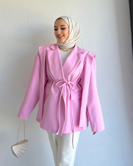Parçalı Blazer Ceket Pembe - Moda AlaParçalı Blazer Ceket Pembe