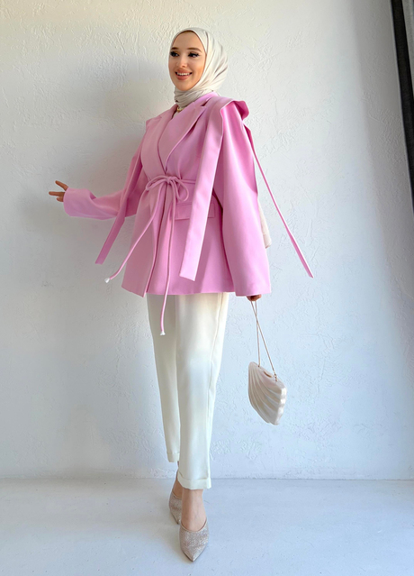 Parçalı Blazer Ceket Pembe - Moda AlaParçalı Blazer Ceket Pembe