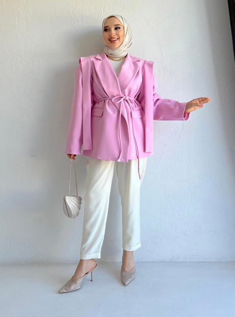 Parçalı Blazer Ceket Pembe - Moda AlaParçalı Blazer Ceket Pembe