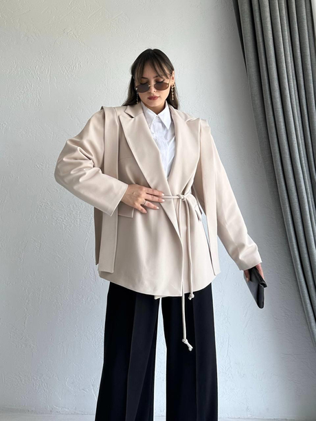 Parçalı Blazer Ceket Taş | Moda AlaParçalı Blazer Ceket Taş