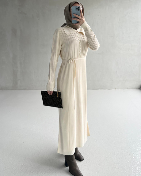 PEARL KNIT DRESS Ekru