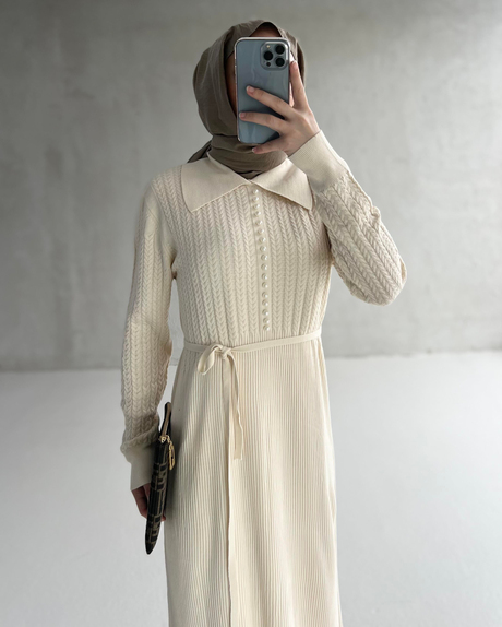 PEARL KNIT DRESS Ekru