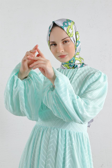 Pervazlı Şifon Elbise Mint