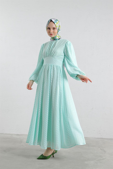Pervazlı Şifon Elbise Mint