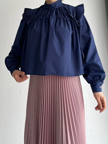 Pilise Volanlı Bluz Lacivert
