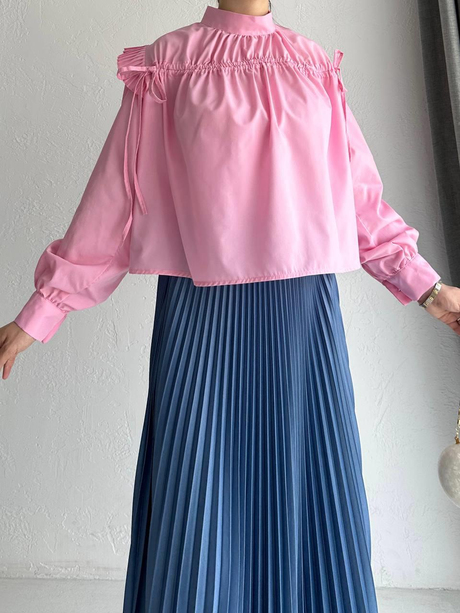 Pilise Volanlı Bluz Pembe