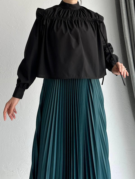 Pilise Volanlı Bluz Siyah