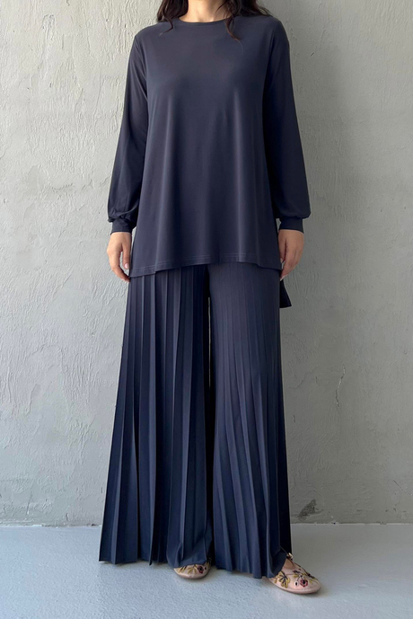Piliseli Pantolonlu Sandy Takım Füme - Moda AlaPiliseli Pantolonlu Sandy Takım Füme