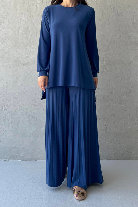 Piliseli Pantolonlu Sandy Takım İndigo - Moda AlaPiliseli Pantolonlu Sandy Takım İndigo