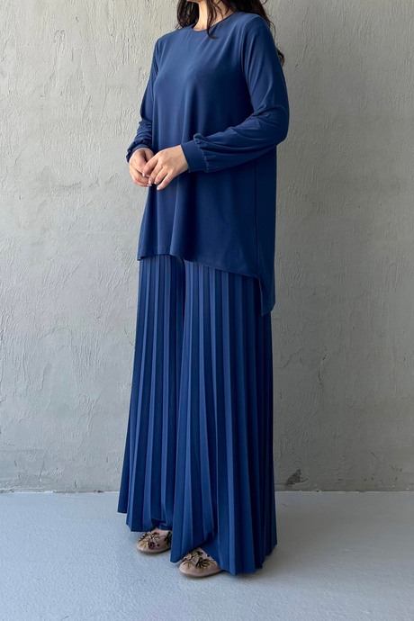 Piliseli Pantolonlu Sandy Takım İndigo - Moda AlaPiliseli Pantolonlu Sandy Takım İndigo