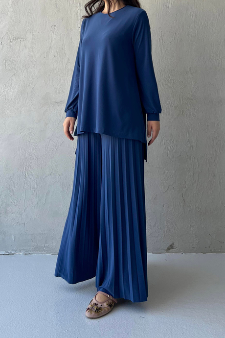 Piliseli Pantolonlu Sandy Takım İndigo - Moda AlaPiliseli Pantolonlu Sandy Takım İndigo