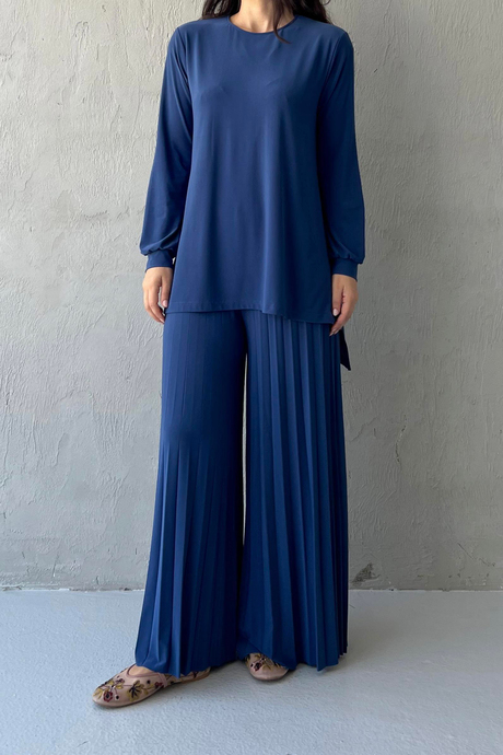 Piliseli Pantolonlu Sandy Takım İndigo - Moda AlaPiliseli Pantolonlu Sandy Takım İndigo