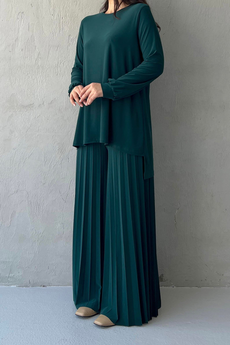 Piliseli Pantolonlu Sandy Takım Zümrüt Yeşili - Moda AlaPiliseli Pantolonlu Sandy Takım Zümrüt Yeşili