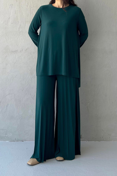 Piliseli Pantolonlu Sandy Takım Zümrüt Yeşili - Moda AlaPiliseli Pantolonlu Sandy Takım Zümrüt Yeşili