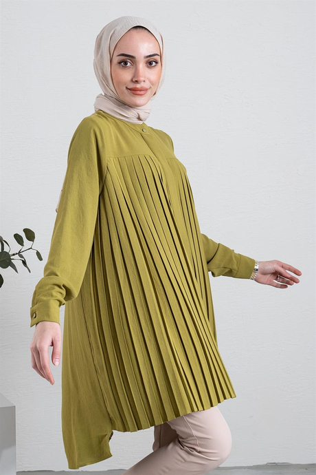 Plise Detaylı Tunik Yeşil