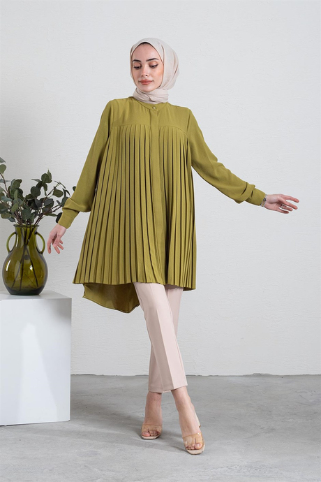 Plise Detaylı Tunik Yeşil