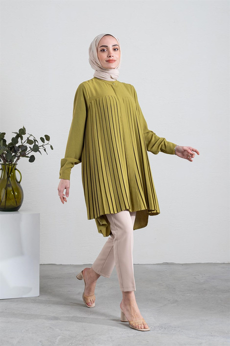 Plise Detaylı Tunik Yeşil