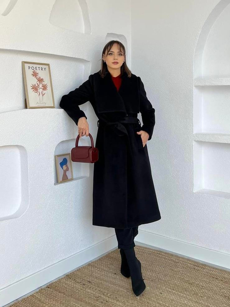 Şal Yaka Kaşe Kaban Siyah