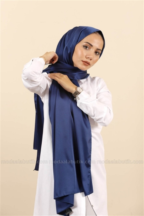 Saten Likralı Şal - Lacivert
