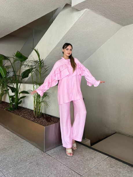 Soft Keten Takım Pembe
