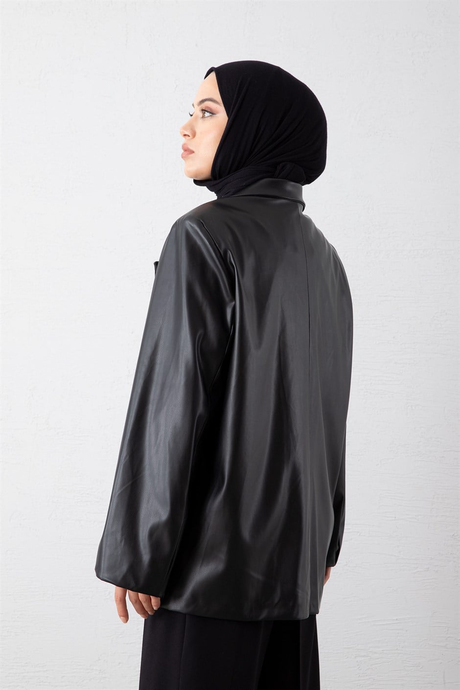Suni Deri Blazer Ceket Siyah
