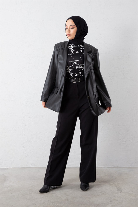 Suni Deri Blazer Ceket Siyah