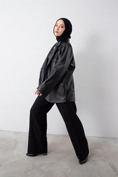 Suni Deri Blazer Ceket Siyah