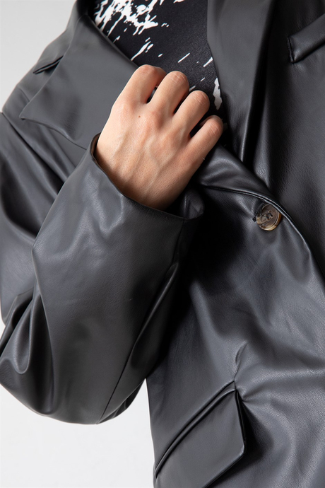 Suni Deri Blazer Ceket Siyah