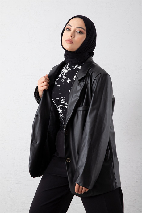 Suni Deri Blazer Ceket Siyah