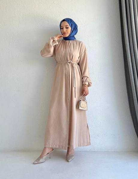 Tam Düğmeli Keten Elbise Bej - Moda AlaTam Düğmeli Keten Elbise Bej