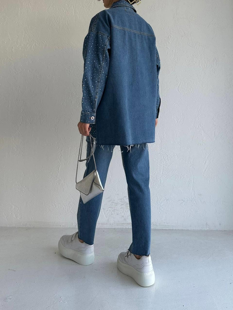Taşlı Kemerli Denim Takım Kot