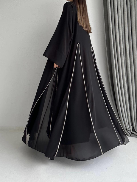 Taşlı Şifon Abaya Siyah