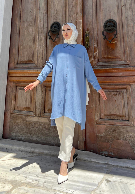 Tek Cepli Tunik İndigo - Moda AlaTek Cepli Tunik İndigo