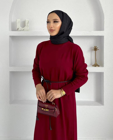 Triko Kalem Elbise Bordo