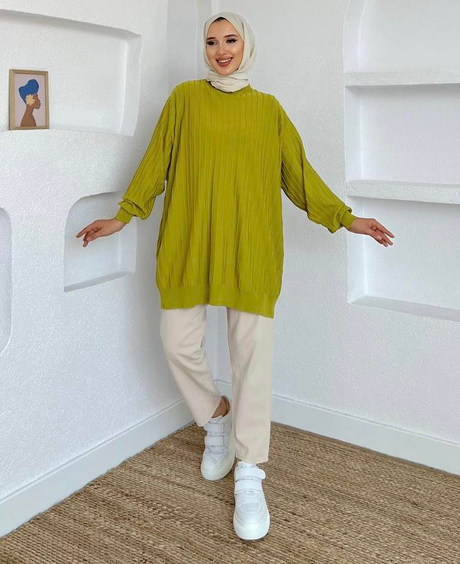 Yağ Yeşili Pera Triko Tunik