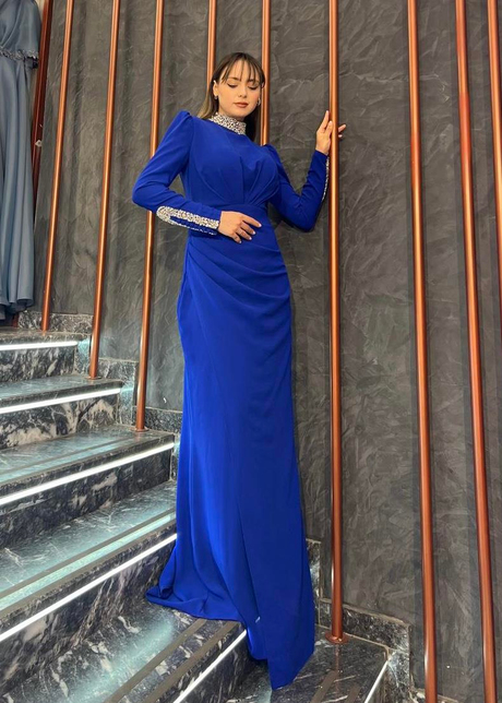 Yaka Kol Taş Detaylı Abiye Sax - Moda AlaYaka Kol Taş Detaylı Abiye Sax