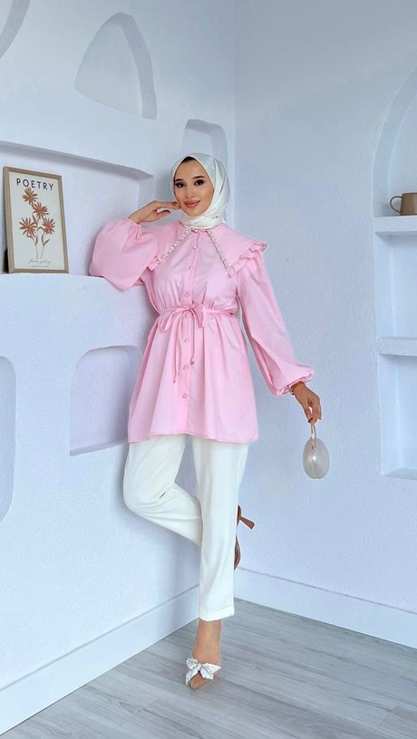 Yakası İşlemeli Gömlek Pembe
