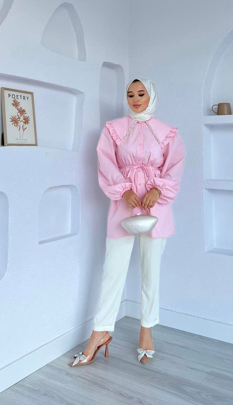 Yakası İşlemeli Gömlek Pembe