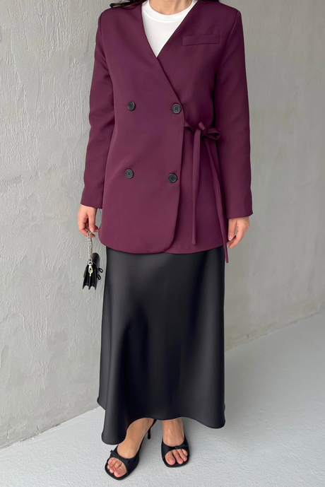 Yandan Bağlamalı Blazer Ceket Mürdüm