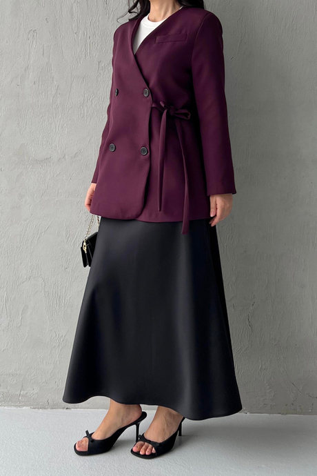 Yandan Bağlamalı Blazer Ceket Mürdüm