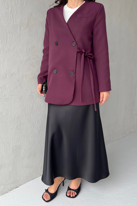 Yandan Bağlamalı Blazer Ceket Mürdüm