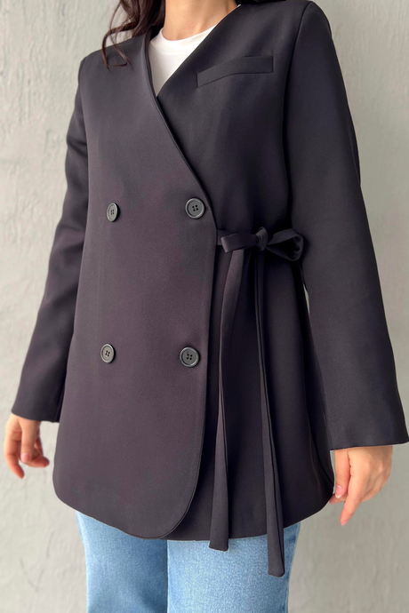 Yandan Bağlamalı Blazer Ceket Siyah